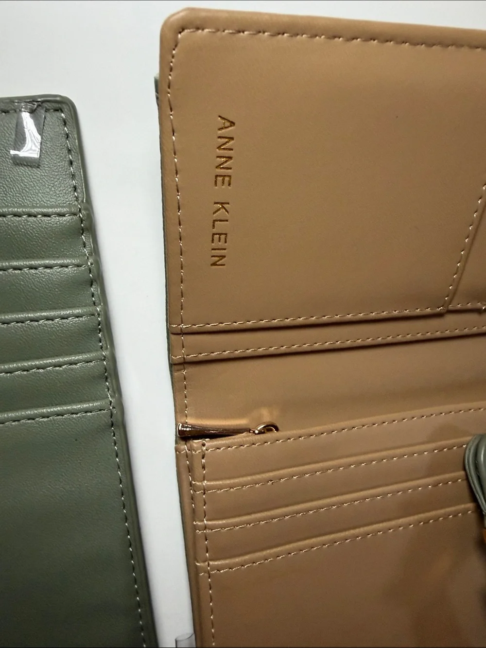 Anne Klein Tan & Olive Leather Card Holder and Long Wallet Set